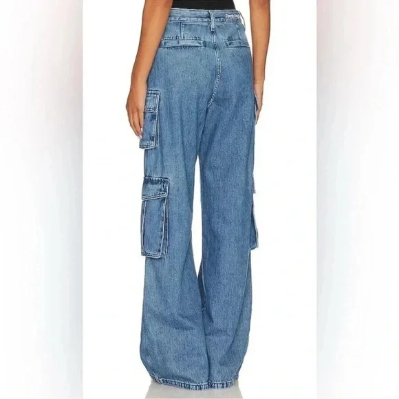 Favorite Daughter the Carly Cargo Jeans Highway High Rise Wide Leg 31 Cotton - Picture 3 of 14